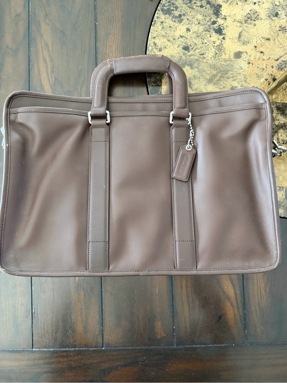 Coach Brown Leather Two-Handle Briefcase with Luggage Tag - Picture 1 of 6